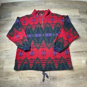 Impact Quarter Zip Sweater Mens Large Red Geometric Southwestern Vintage 90s